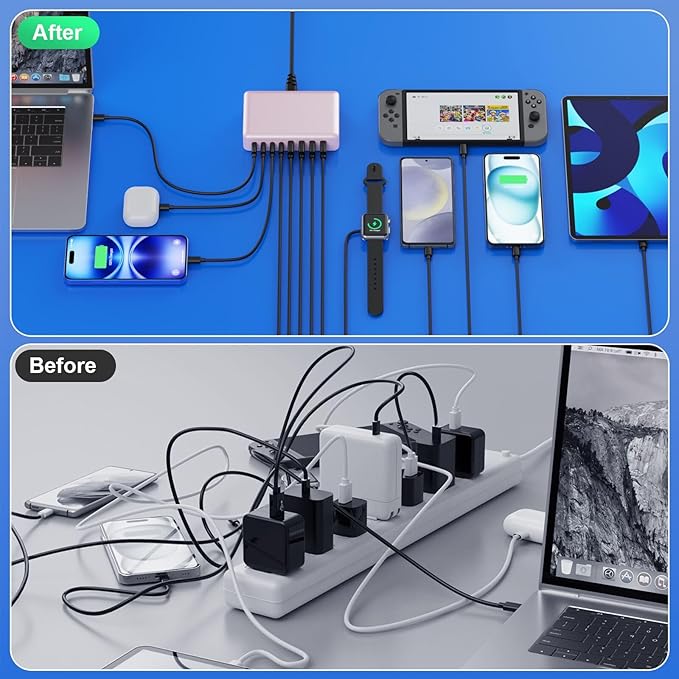 USB C Charger 300W USB C Charger Block 8-Ports GaN IV Fast Charging Station,PD 100W Laptop Charging Hub Wall Adapter Compatible with MacBook/Air,DELL,Steam Desk,iPhone 16/15/14,Galaxy S24-DeskLoop Office