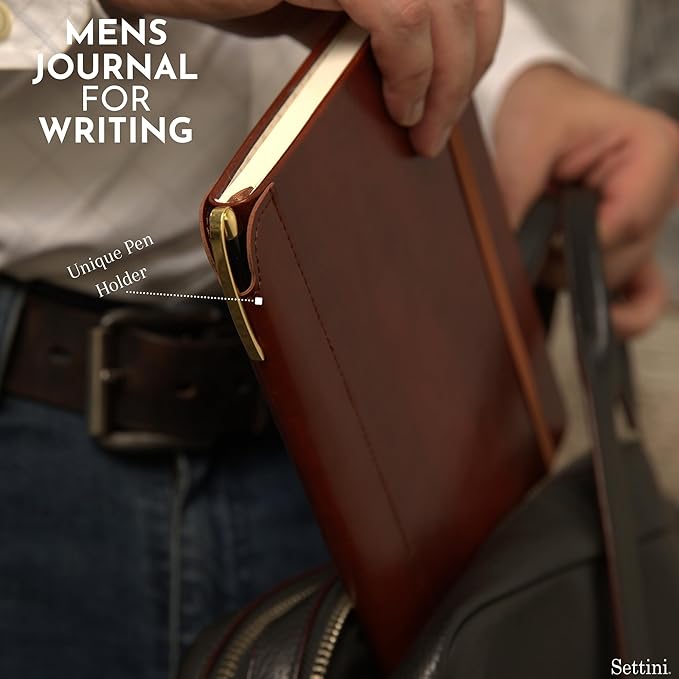 SETTINI® Lined Journal - Compass Journal for Writing Gift Set - Hardcover Vegan Leather, Includes Luxury Pen in a Unique Pen Holder, 192 Pages, 6 x 8.5 inches, Birthday Gift-DeskLoop Office