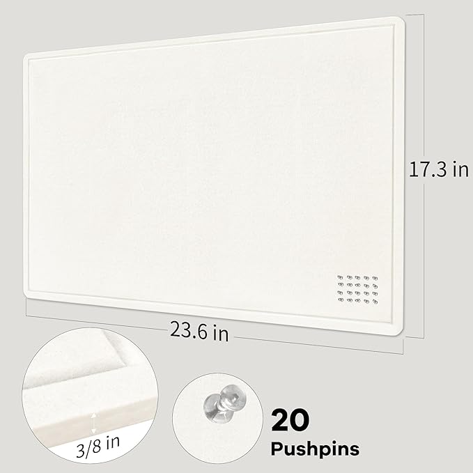 Bulletin Board, 24 x 18 inches Felt Board Decorative Pin Board, Cork Board Alternative for Wall, Foldable Photo Board Self-Adhesive Vision Board Mood Board with 20 Pushpins - White-DeskLoop Office