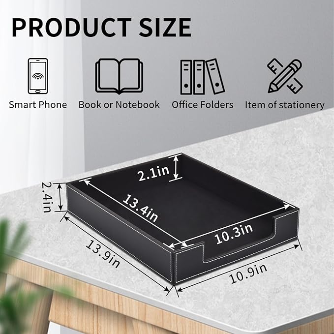 Leather 1-Layer Letter Tray Stackable File Document Tray,A4 Paper Case Rack Desk Office Supplies Organizer Holders,Desktop Organization, Pen Mail Magazine Storage Box(Black)-DeskLoop Office