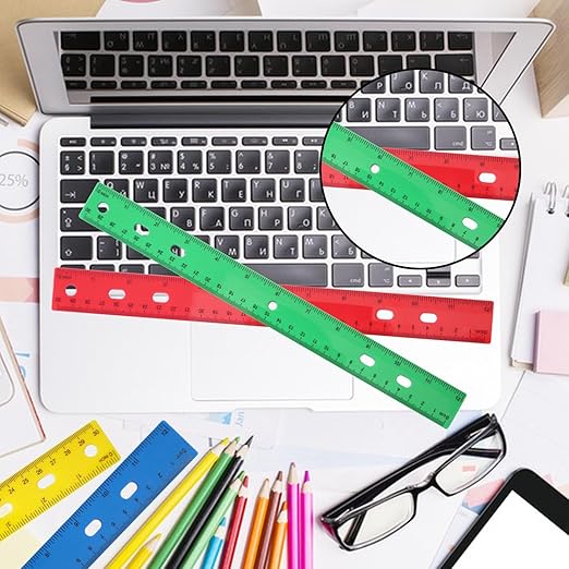 200 Pack 12 Inch Plastic Rulers Bulk, 4 Color Plastic Ruler, Colourful Ruler with Dual-Scale Measurement, Easy to Store, for Home, Office, Practical Use by KUKLIPJIM-DeskLoop Office
