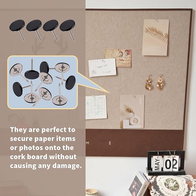 100Pcs Flat Head Upholstery Tacks Home Furniture Decor Tack Upholstery Nails Flat Push Pins Flats Thumb Tacks Black (11mmx17mm)-DeskLoop Office