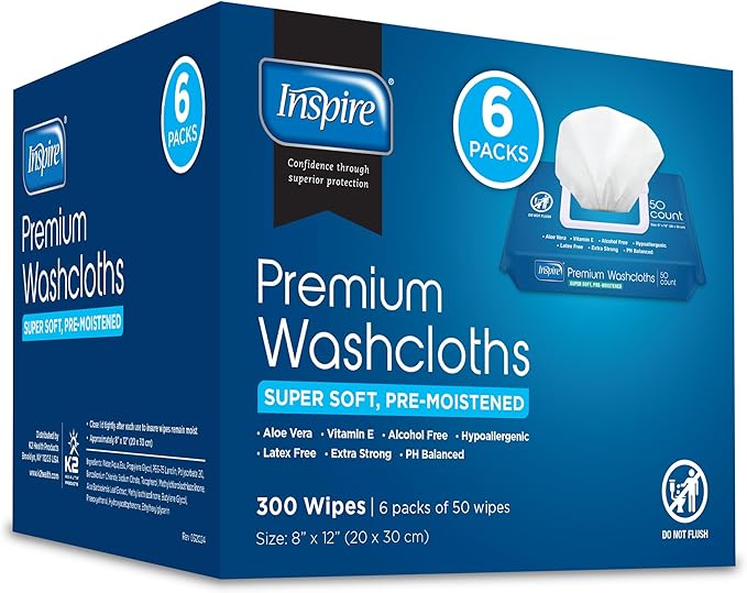 Inspire Adult Wet Wipes, Wash Cloths, Incontinence & Cleansing for Elderly Extra Large, 8"x12" (300 count)-DeskLoop Office