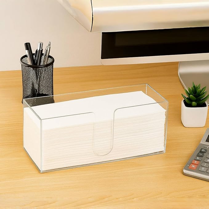 2 Pack Acrylic Paper Towel Holder, Folded Countertop Z-fold C-fold Trifold Napkin Dispenser, Clear Hand Towel Storage Holder Tray for Bathroom, Kitchen, Restaurant-DeskLoop Office