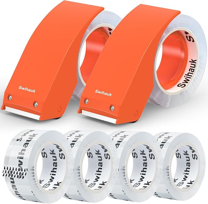 Swihauk 1.88 in x 66.6 YDs Heavy Duty Packing Tape with Dispenser, Strong & Durable Shipping Tape, Packaging Tape, Clear Package Tape for Shipping Moving Storage and Mailing, 6 Roll + 2 Dispenser-DeskLoop Office