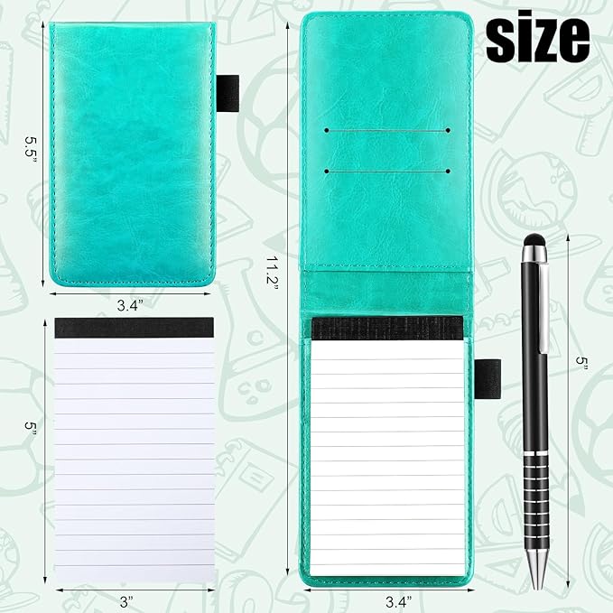 Outus 10 Pcs Pocket Notebook with Pen Set Included Mini Pocket Notepad Holder with 50 Lined Sheets, Metal Pen, 8 Pcs 3 x 5 Inch Memo Book Refills, 30 Lined Paper Per Note Pad (Bright Blue)-DeskLoop Office
