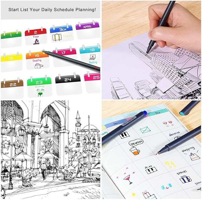 Taotree 24 Fineliner Color Pens, Fine Line Colored Sketch Writing Drawing Pens for Journaling Planner Note Taking Adult Coloring Books, Porous Fine Point Markers, School Office Teacher Art Supplies-DeskLoop Office