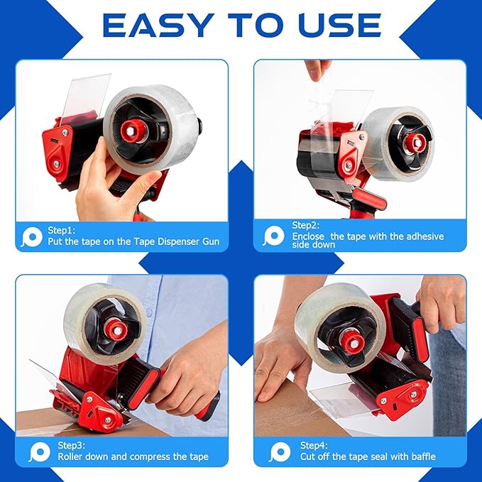 Hicarer 6 Pcs 3 Inch Packing Tape Gun Heavy Duty Tape Dispenser Non Slip Silicone Handle Portable for Shipping, Moving, Carton and Box Sealing-DeskLoop Office