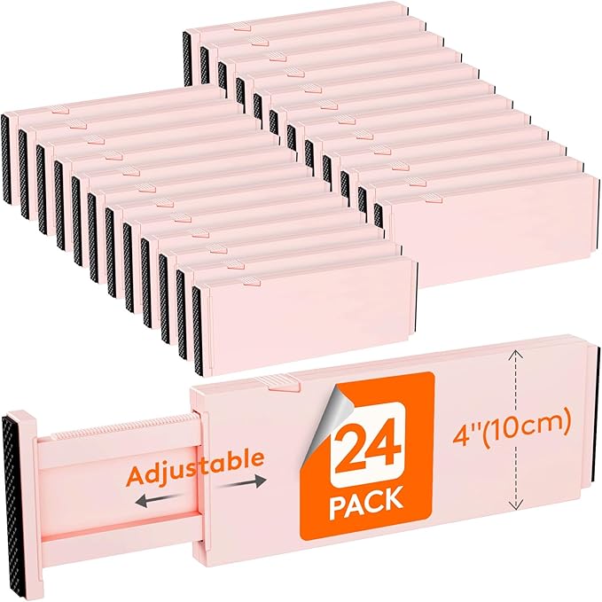 Lifewit 24 Pack Drawer Dividers 4" High, 11-17" Adjustable Dresser Drawer Organizers for Clothes, Expandable Dresser Separators in Bedroom/Bathroom/Kitchen/Vanity/Office Organization and Storage,Pink-DeskLoop Office