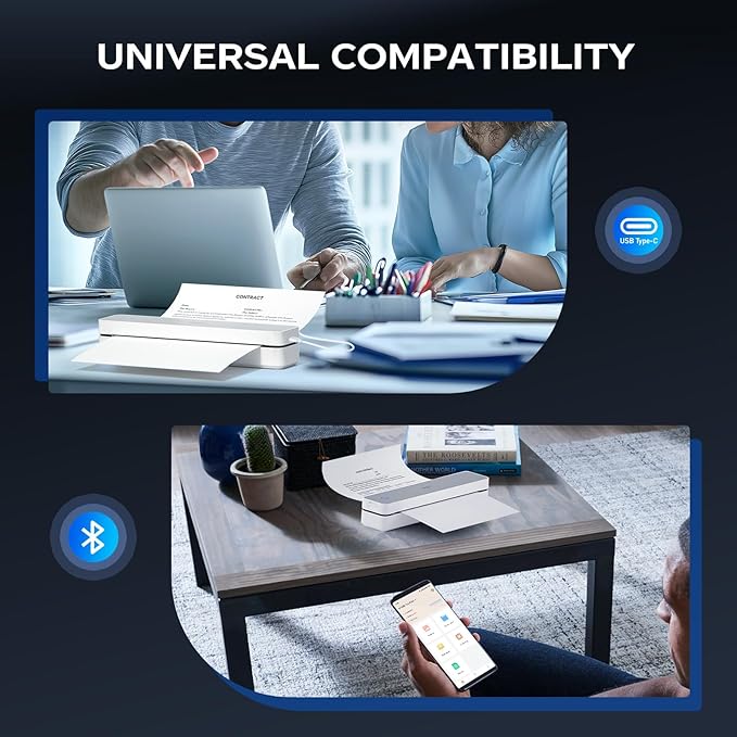 PRT Thermal Portable Printer Wireless for Travel, Inkless Bluetooth Support 8.5"x11" US Letter, A4, Compatible with iOS, Android, Laptop, Mobile Printer for Office, Vehicle, Home Use-DeskLoop Office