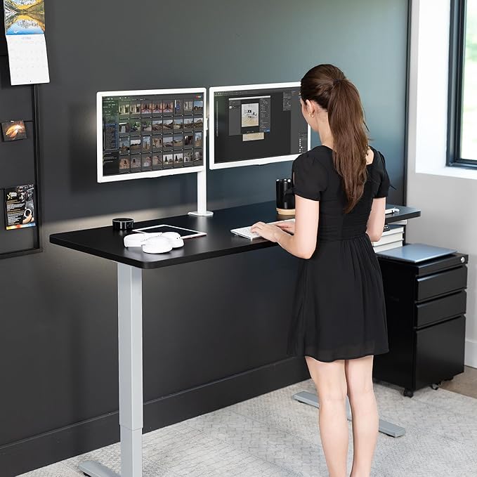 VIVO Electric 60 x 24 in Standing Desk, Memory Height Adjustment, 1B Series, One-Piece Black Top, Gray Frame, DESK-KIT-1G6B-DeskLoop Office