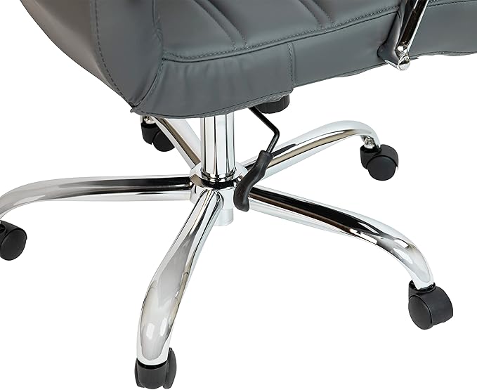 Flash Furniture Whitney High-Back Swivel LeatherSoft Desk Chair with Padded Seat and Armrests, Adjustable Height Padded Office Chair, Gray/Chrome-DeskLoop Office