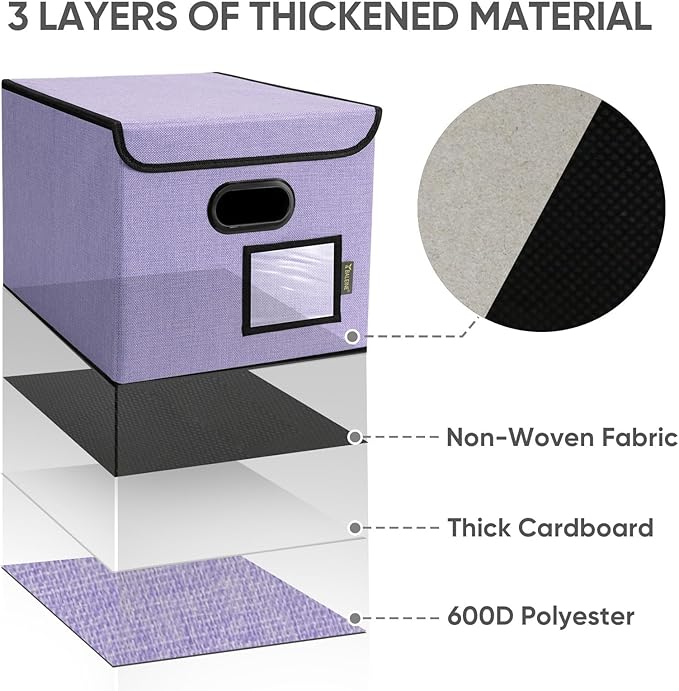 BALEINE File Organizer Box with Lid, Collapsible File Folder Organizer with Plastic Slide, Hanging File Folder Box for Office Document Storage (1 Pack, Purple)-DeskLoop Office