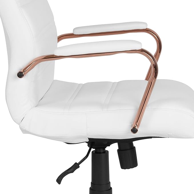 Flash Furniture Whitney High-Back Swivel LeatherSoft Desk Chair with Padded Seat and Armrests, Adjustable Height Padded LeatherSoft Office Chair, White/Rose Gold-DeskLoop Office