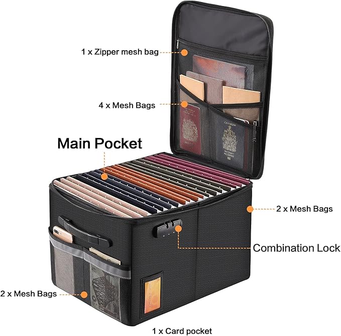 TOMKID Fireproof File Cabinet with Lock, Fireproof Document Organizer Collapsible File Box Filing Cabinet with Handle for Letter Legal Folder Certifications-DeskLoop Office