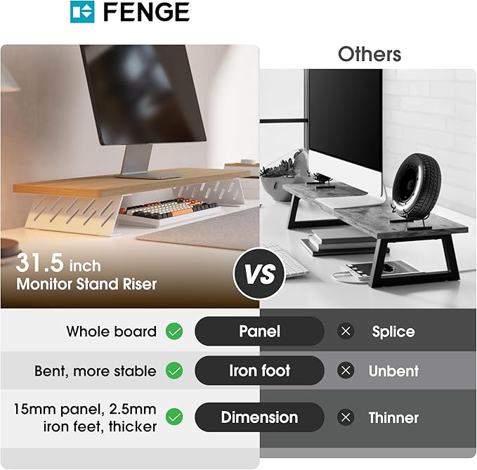 Fenge Monitor Stand Riser, Desk Top Shelf for 2 Monitors, Computer Stands for Desk, Wood & Steel Desktop Riser for Laptop, PC, Printer-DeskLoop Office