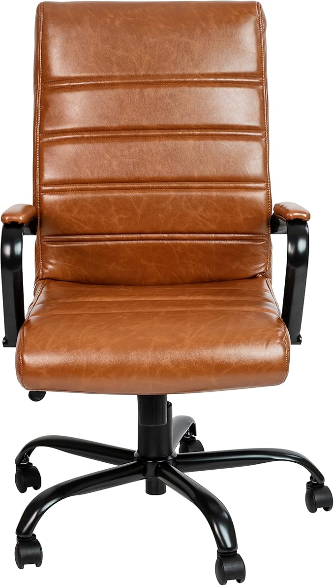 Flash Furniture Whitney High-Back Swivel LeatherSoft Desk Chair with Padded Seat and Armrests, Adjustable Height Padded LeatherSoft Office Chair, Brown/Black Gold-DeskLoop Office