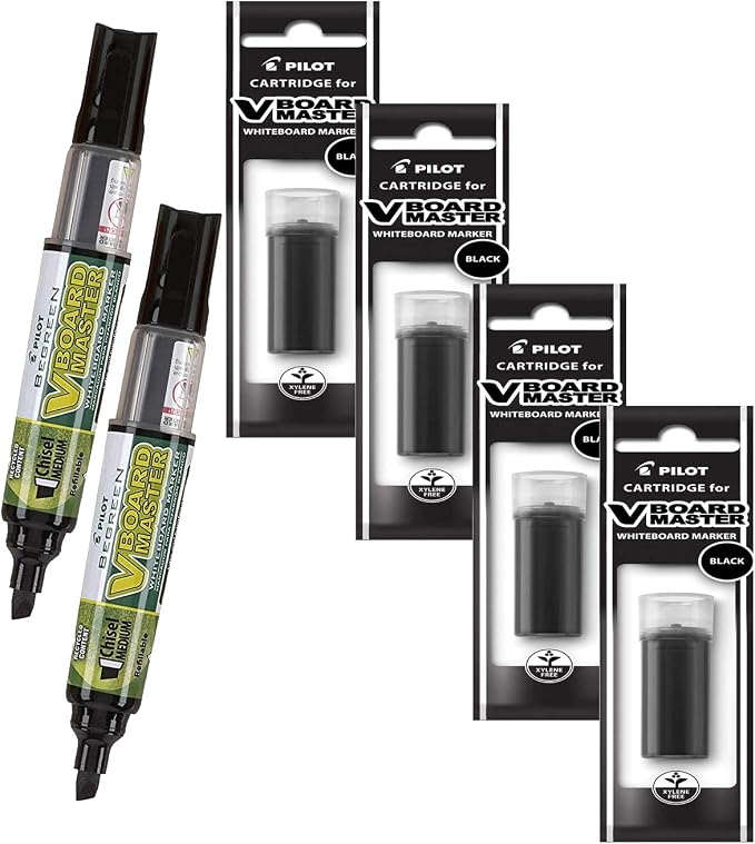 Refillable Dry Erase Markers, Pilot V Board Master, 2 Black Ink Chisel Tip by V+Board+Master