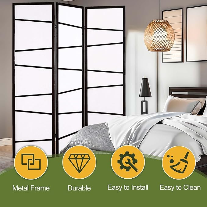 NicBex Room Divider 3 Panel Room Dividers with Heavy-Duty Rice Paper Partition Room Dividers and Folding Privacy Screens Wall Divider for Home, Office, Room Separation,51"W x 2"D x 71"H, White+Black-DeskLoop Office