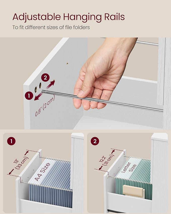 VASAGLE 2-Drawer File Cabinet, Small Rolling Filing Cabinet for Home Office, Printer Stand, for A4, Letter-Size Documents, 15.7 x 16.5 x 27.6 Inches, Snow White UOFC040W46-DeskLoop Office
