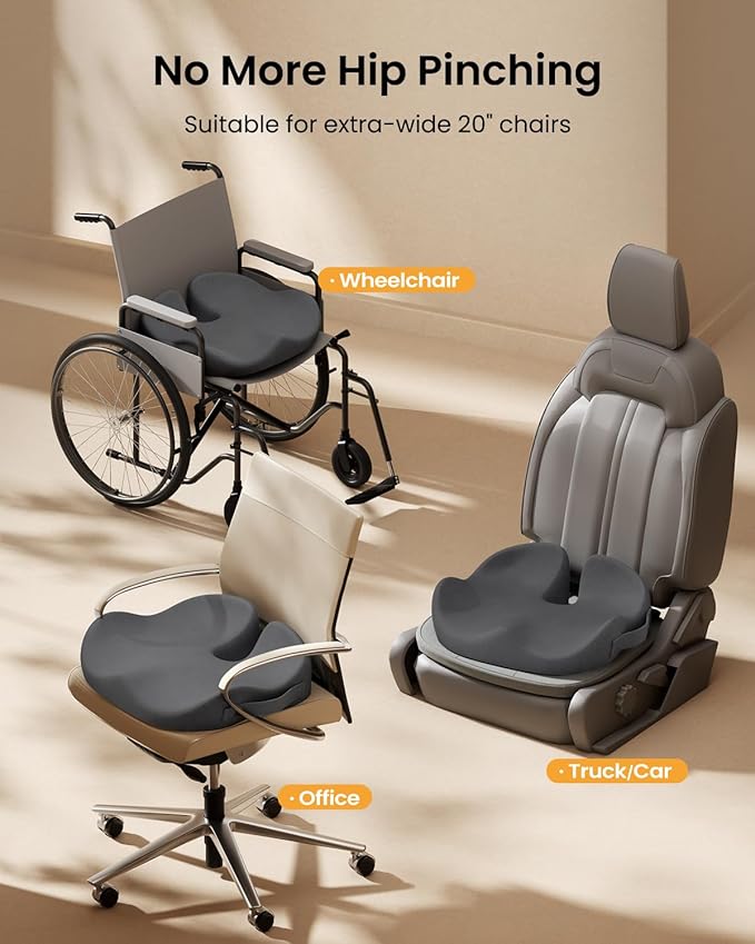 ProtoArc Extra Large Seat Cushions for Office Chairs, Ergonomic Memory Foam Seat Cushion for Home, Extra Cover, Car Seat Cushions for Driving, Pressure Relief Pad for Sciatica - Dark Gray-DeskLoop Office