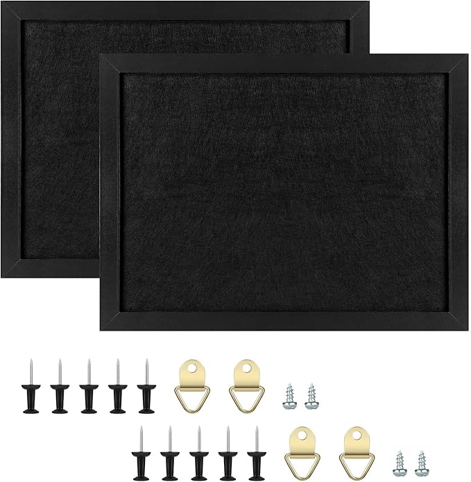 TORASO Cork Board Bulletin Board, Cork Boards for Walls with Pins, Eye Bolts, gaskets, Screws, Pin Board for Office, School and Home (All Black, 11“x14.5” - 2p)-DeskLoop Office