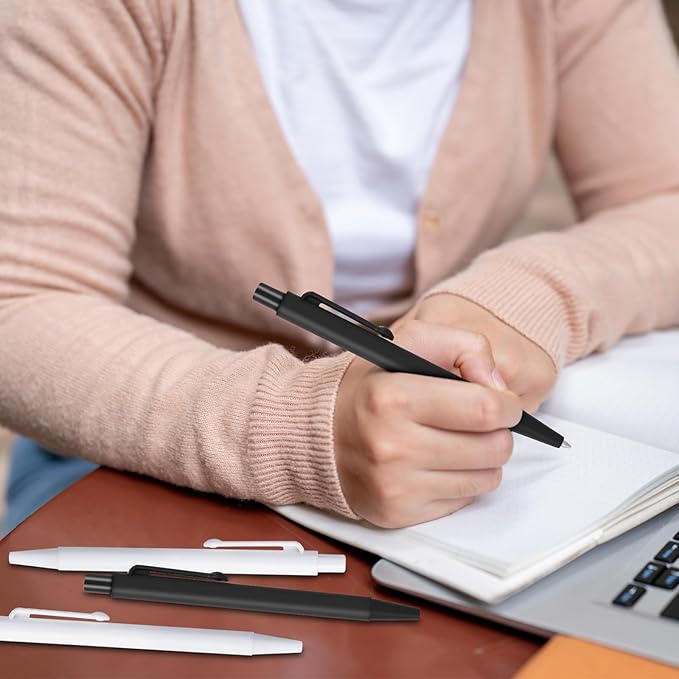 Geyoga 200 Pcs 4'' Mini Black Pens Bulk 0.7 mm Fine Point Small Retractable Ballpoint Pens with Clip for Notebook School Office(Black and White)-DeskLoop Office