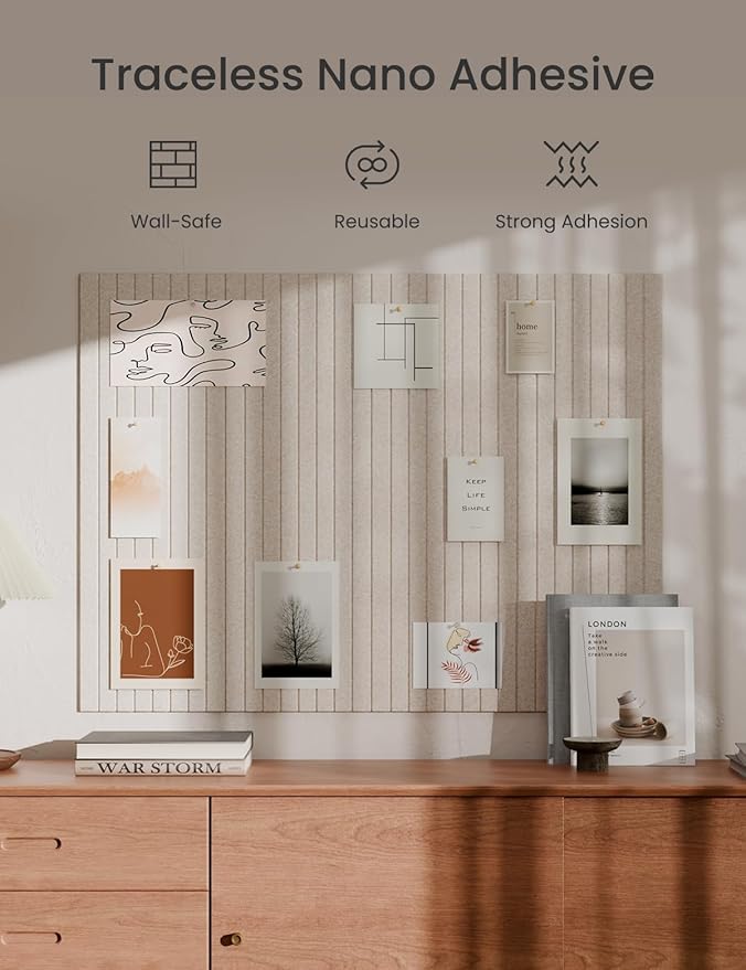 Bumusty Large Cork Board Alternative-47 x35 Felt Bulletin Board Tiles, with 30 Pushpins, 70 Adhesive Tabs, 12-Pack Slat Wall Paneling, Cork Boards for Office Push Pin Board Felt Board-Oatmeal-DeskLoop Office