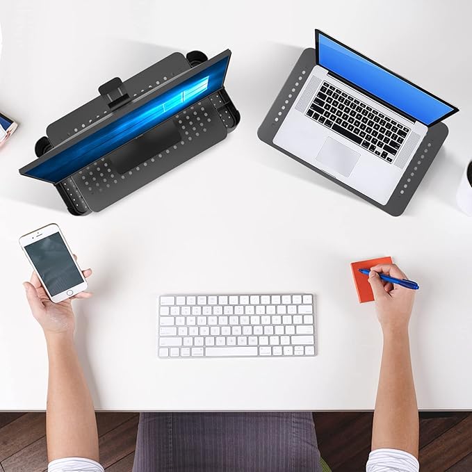 Pholiten 2 Pack Monitor Stand Riser, 3 Height Adjustable Monitor Stand, Flat Screen TV Monitor Stand Riser, Sturdy Metal Laptop Computer Monitor Stand Shelf for Printer, iMac,Premium Metal Monitor Risers for 2 Monitors-DeskLoop Office