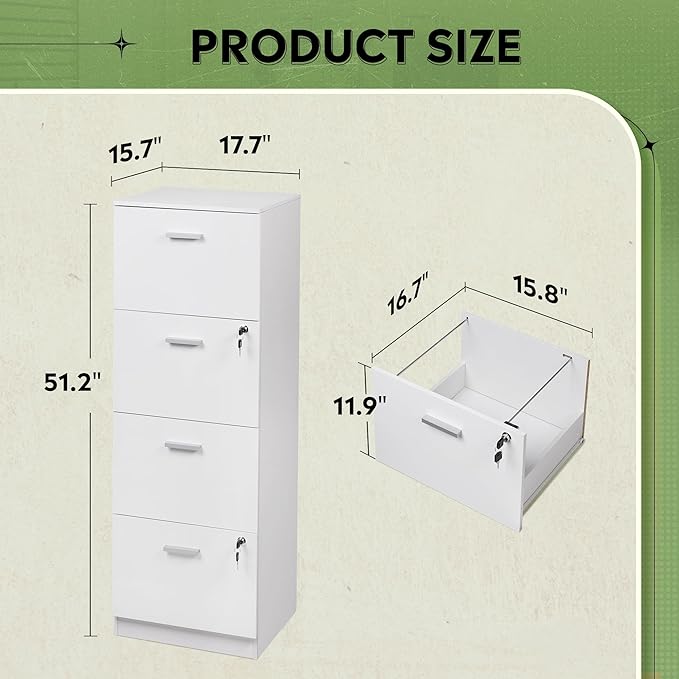 DEVAISE 4 Drawer File Cabinet with Lock, Vertical Filing Cabinet for A4/Letter Size Files, Wood Storage Organizer for Home Office, White-DeskLoop Office