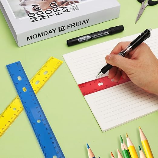200 Pack 12 Inch Plastic Rulers Bulk, 4 Color Plastic Ruler, Colourful Ruler with Dual-Scale Measurement, Easy to Store, for Home, Office, Practical Use by KUKLIPJIM-DeskLoop Office