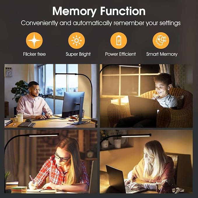 LED Desk lamp with Clamp, Eye-Caring Clip on Lights for Home Office, 3 Modes 10 Brightness, Long Flexible Gooseneck,Metal, Swing Arm Architect Task Table Lamps with USB Adapter, White