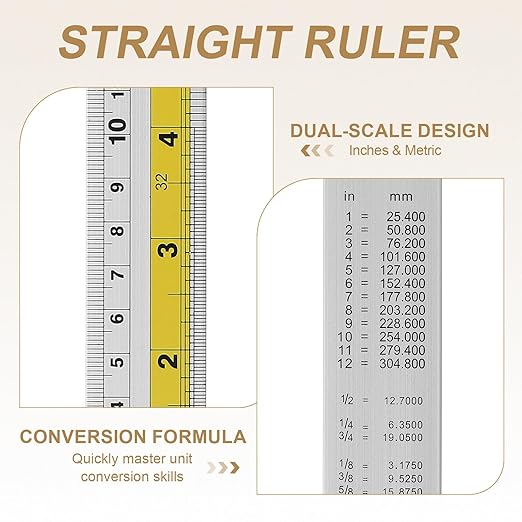 HARFINGTON 4pcs Metal Straight Ruler 15cm Metric SAE Aluminum Alloy Measuring Rulers Scale Tool with Hole for Measure Study Reading Classroom Office, Yellow-DeskLoop Office