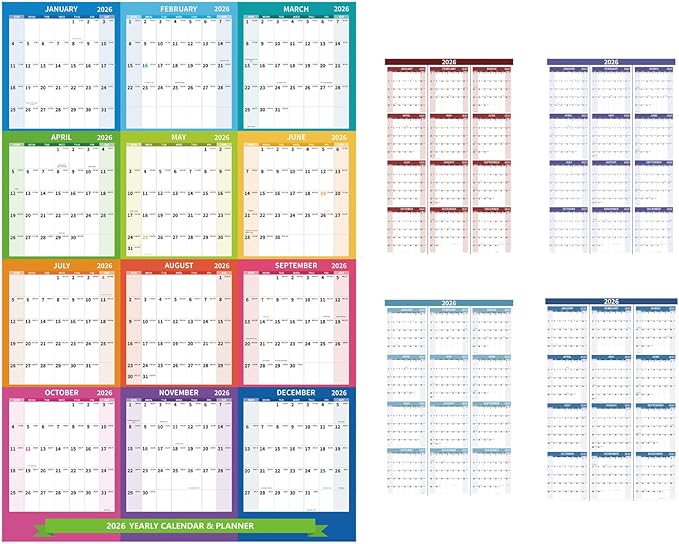 2026 Wall Calendar 34.8" x 22.8" Large Vertical Yearly Wall Hanging Calenda with Julian Date Thick Paper Calendar 12 Month Annual Wall Planner for Wall Office Fridge(Colorful)-DeskLoop Office