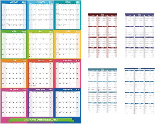 2026 Wall Calendar 34.8" x 22.8" Large Vertical Yearly Wall Hanging Calenda with Julian Date Thick Paper Calendar 12 Month Annual Wall Planner for Wall Office Fridge(Colorful)-DeskLoop Office