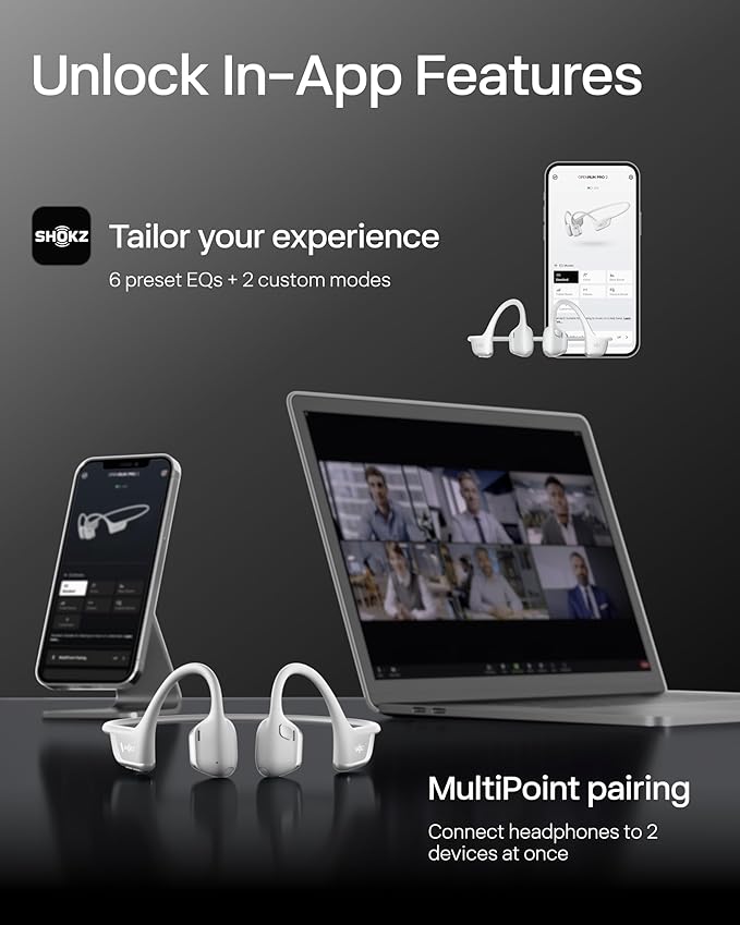 SHOKZ New OpenRun Pro 2 - Open-Ear, Bone Conduction Sport Headphones - with Reflective Strip - Sweat Resistant, Workout Headphones - Secure, Wireless, Comfortable Fit-Deep Bass and Smart Mic App-DeskLoop Office