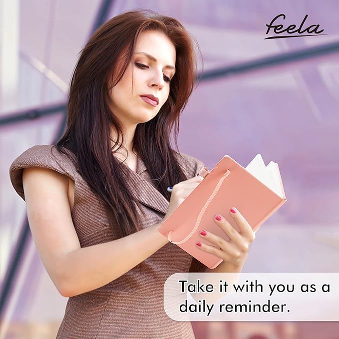 feela 5 Pack Notebooks Journals Bulk, Hardcover Classic Ruled Lined Journals with Pen Holder for Women Girls School Business Supplies, with 5 Black Pens, 120 GSM, 5.1”x8.3”, A5, Light Coral-DeskLoop Office