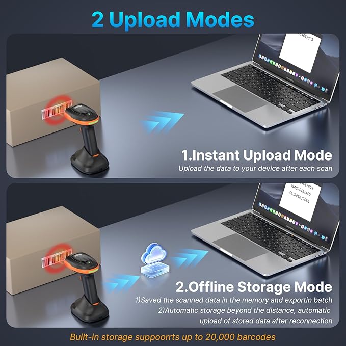 AGPTEK Bluetooth & 2.4GHz Wireless Barcode Scanner with Patented Color Light Technology for Color Barcodes, 2D/1D QR Code Reader, Customizable Settings & Wireless Charging Cradle-DeskLoop Office