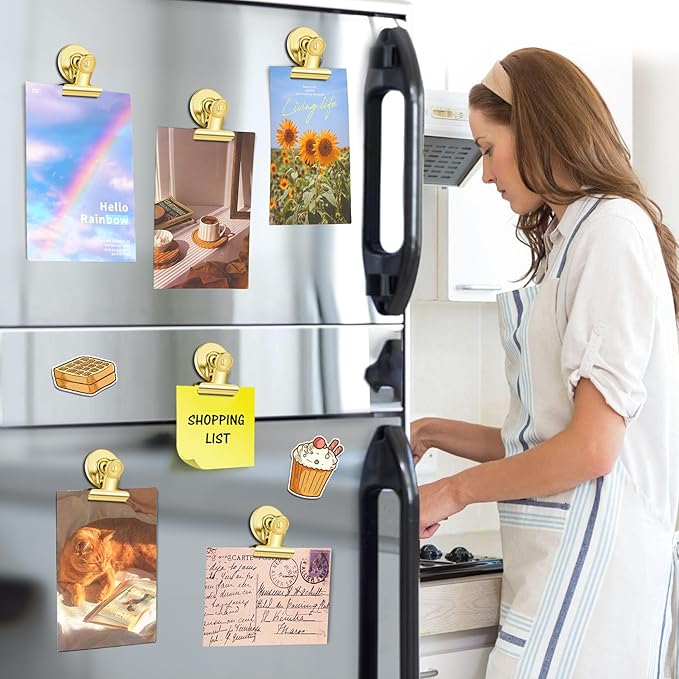 20 Pack Fridge Magnet Refrigerator Magnets, Gold Magnetic Clips Whiteboard Magnets, Magnet Clips Heavy Duty for Photo Displays, Home, Office, Classroom-DeskLoop Office