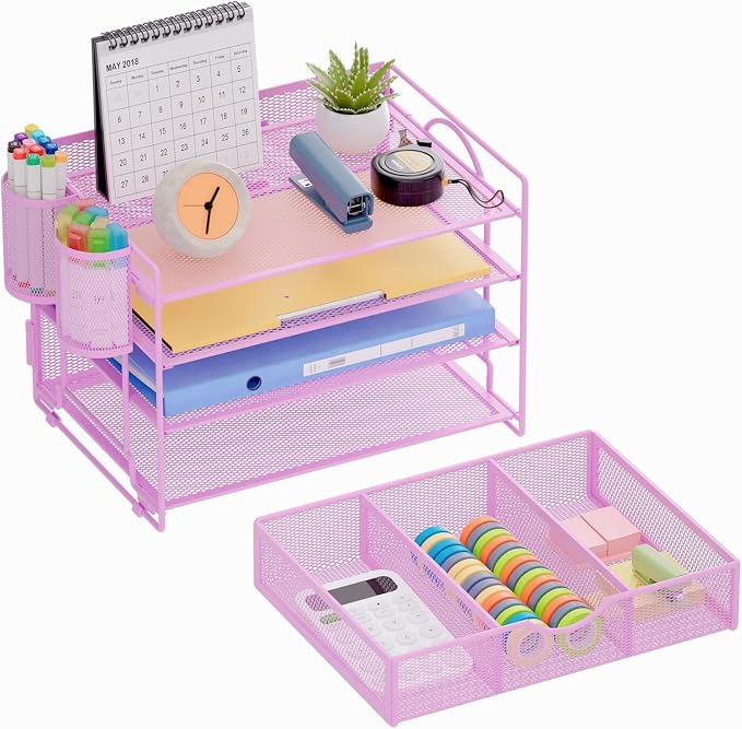 Marbrasse Desk Organizer and Accessories, 4-Tier Paper File Letter Tray - Image 6