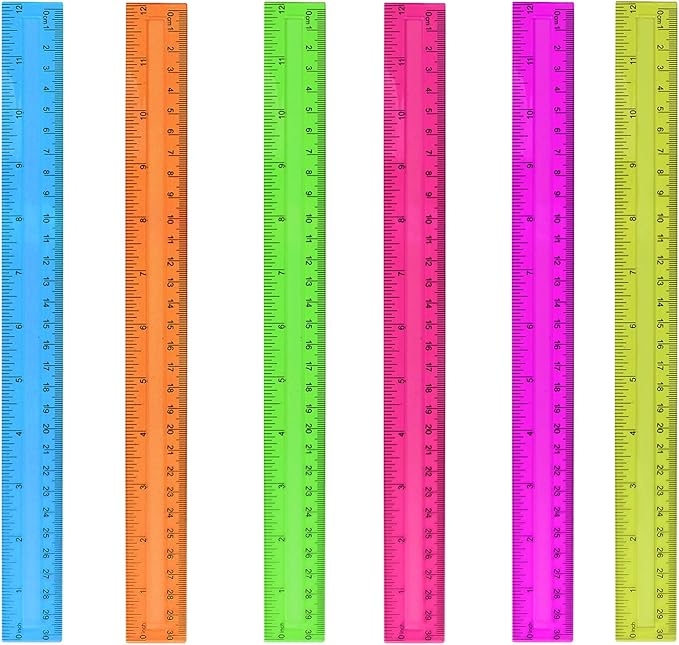 6PCS Clear Ruler, 12 Inch Plastic Rulers for School, Home, or Office, Clear Plastic Rulers, Assorted Colors.-DeskLoop Office