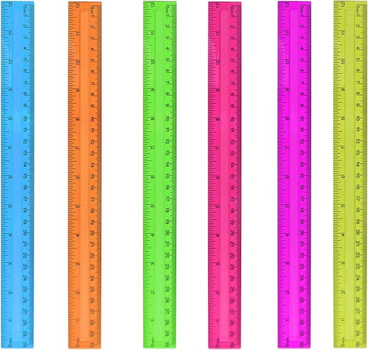 6PCS Clear Ruler, 12 Inch Plastic Rulers for School, Home, or Office, Clear Plastic Rulers, Assorted Colors.-DeskLoop Office