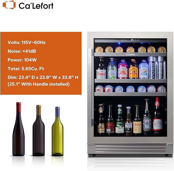 Ca'Lefort 24 Inch Beverage Refrigerator, 180 Can 34°F -54°F Beverage Fridges, Drink Fridge with Glass Door 3 LED Beverage Coolers Built in or Freestanding, Perfect for Home/Kitchen(5.65 cu.ft)-DeskLoop Office