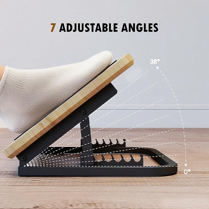 Foot Rest for Under Desk at Work, Ergonomic Wooden Desk Foot Rest with 7 Adjustable Angles, Anti-Slip Footrest Comfortable Foot Stools for Office Leg Rest, No Assembly-DeskLoop Office