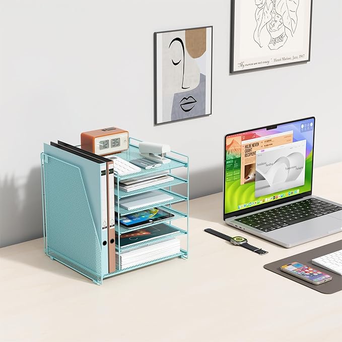 gianotter Desk Organizers and Accessories, 6-Tier Paper Organizer with File Holder, Document Organizer, Office Decor, Home Office Essentials (Blue)-DeskLoop Office
