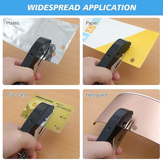 Heavy Duty Single Hole Punch - Portable Hand Held Paper Punch for Tags, Cards, Plastic & Cardboard (8MM Black)-DeskLoop Office