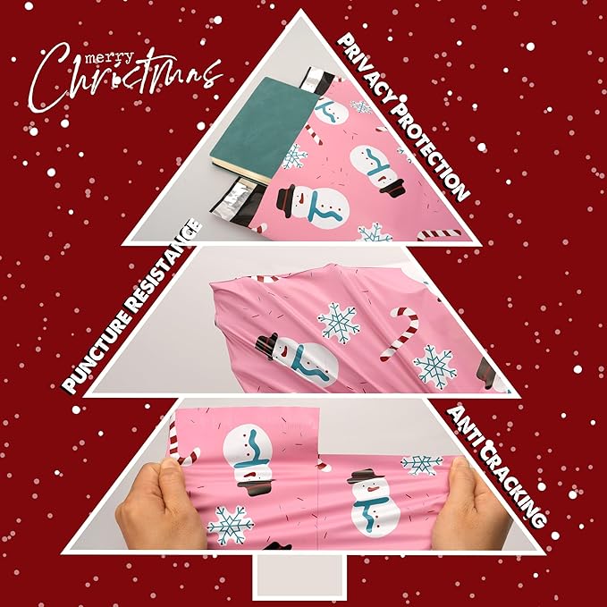Christmas Poly Mailer 14.5x19 Inch 50 Pcs, Waterproof Shipping Bags for Clothing, Tear-Resistant Mailier Bags, Strong Mailing Bags with Self-Seal - Snowmen Printed-DeskLoop Office