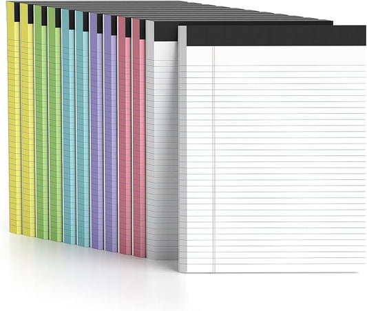 12 Pack Color Legal Pads 8.5 x 11 College Ruled Paper Note Pads Narrow Ruled 50 Sheets per Notepad Perforated Writing Pad Durable Sturdy Back 8x11 Pads of Paper Pink Purple Blue Green White Yellow-DeskLoop Office