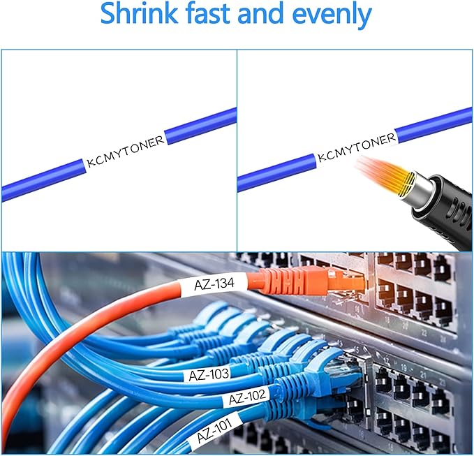 HSe221 HS221 HSE-221 HS-221 Heat Shrink Tubes Label Tape 3/8" (8.8mm) x 4.92 ft Compatible for PTD210 D400 D600 PTH300 PTE300 PTE500 PTE550W PTP700 PTP750WVP, Black on White, 2 Pack-DeskLoop Office