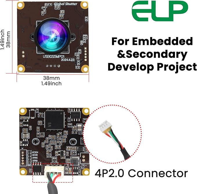 ELP 5MP Global Shutter 50fps USB Camera - Wide Angle Webcam for Live Streaming (100 No Distortion Lens)-DeskLoop Office